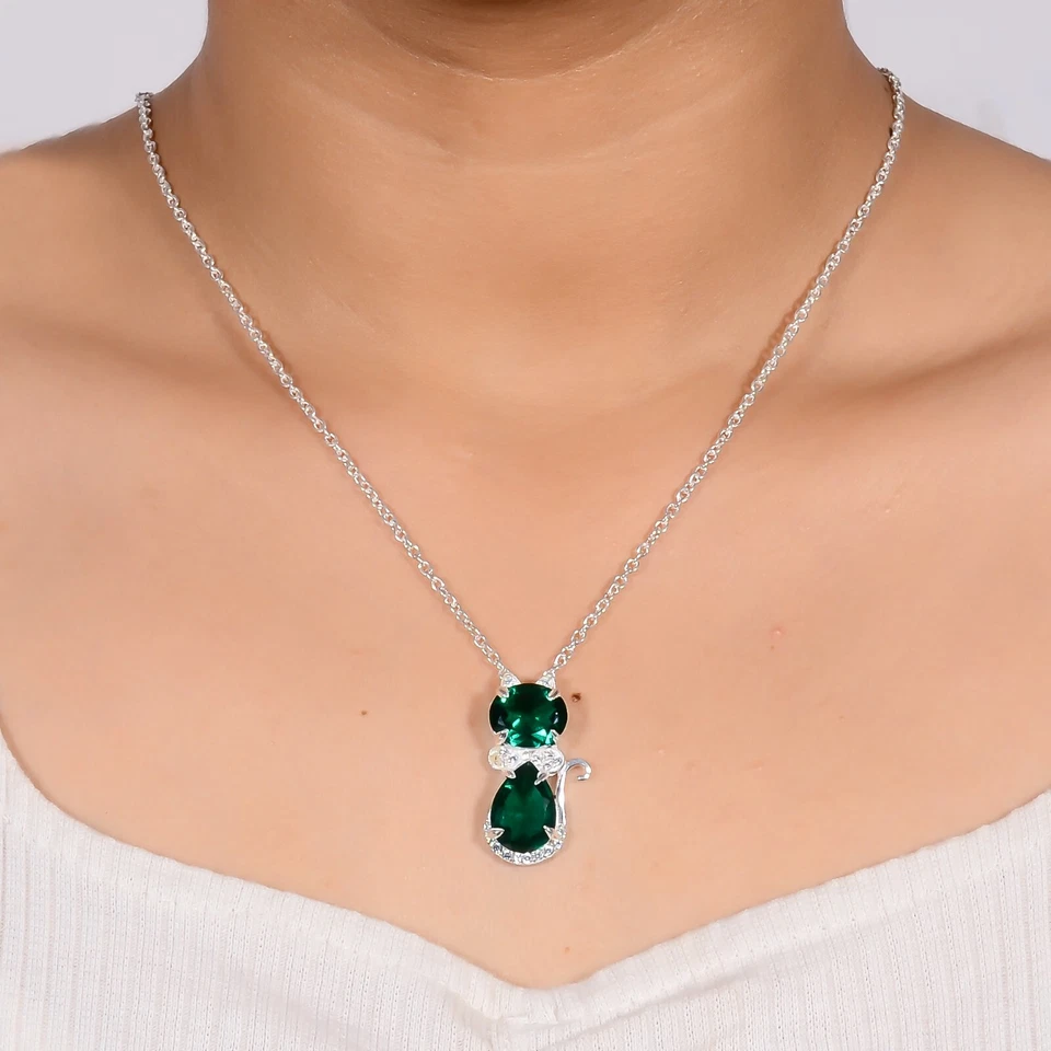 Colgante de piedras preciosas de circón verde esmeralda creado en laboratorio joyería de moda FY Foto 2 de 4