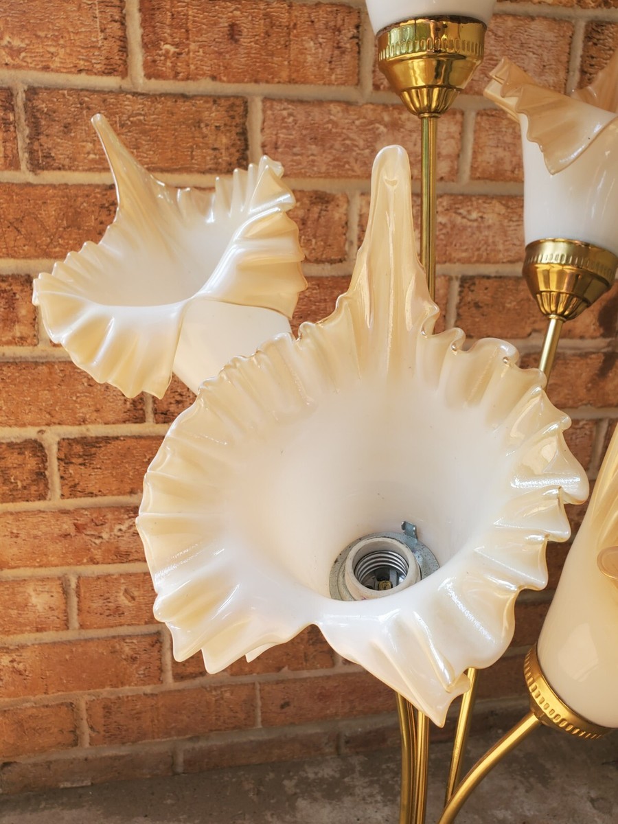 Vintage 1970s Calla Lily Table Lamp 5 Glass Stems Murano Style