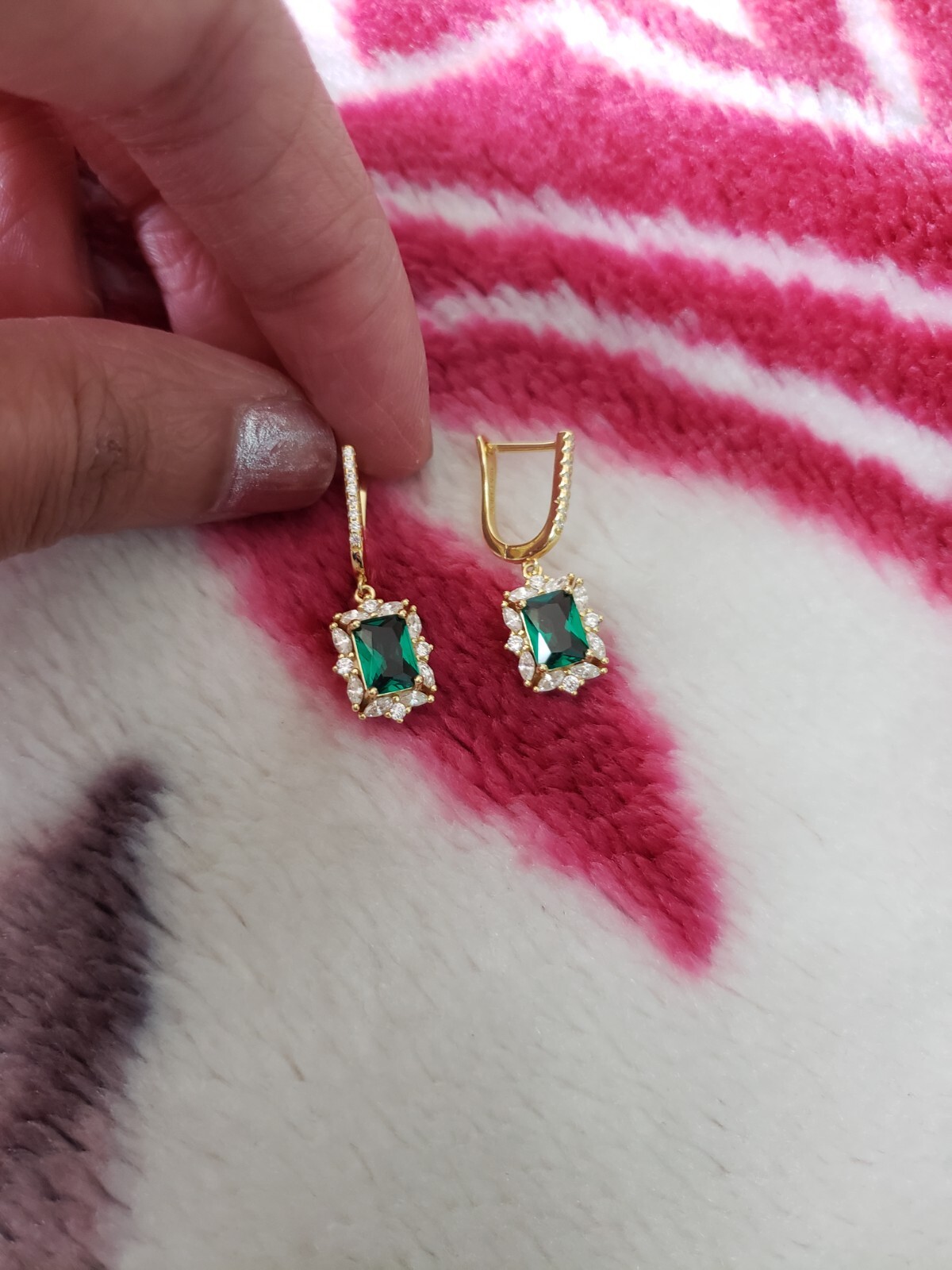 Rachel Zoe Gold Sterling Silver Green Square CZ Dangle Earrings NEW