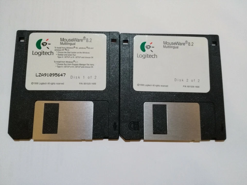 Logitech MouseWare 8.2 Multilingual zwei 3,5"- Disketten von 1998 - Bild 1 von 1