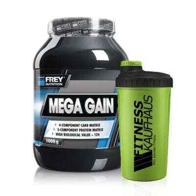 (22,95 EUR/kg) Frey Nutrition Mega Gain 1000g Gainer + Shaker Geschmack wählbar