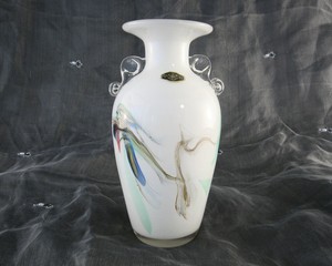 Vtg-Snowflakes-Art-Glass-Vase-Mid-Century-Modern