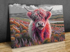 Scottish Highland Cow mounted canvas print art ready to hang