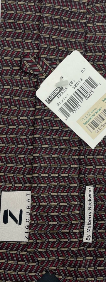 Corbata 100 % seda ZIGURAT by Mulberry Neckwear ~ marrón ~ geométrica ~ ¡cosida a mano! Foto 4 de 4