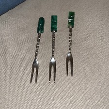 Set of 3 VTG Alpaca Silver Utensils (3 forks) Mexico Carve Jade Handle