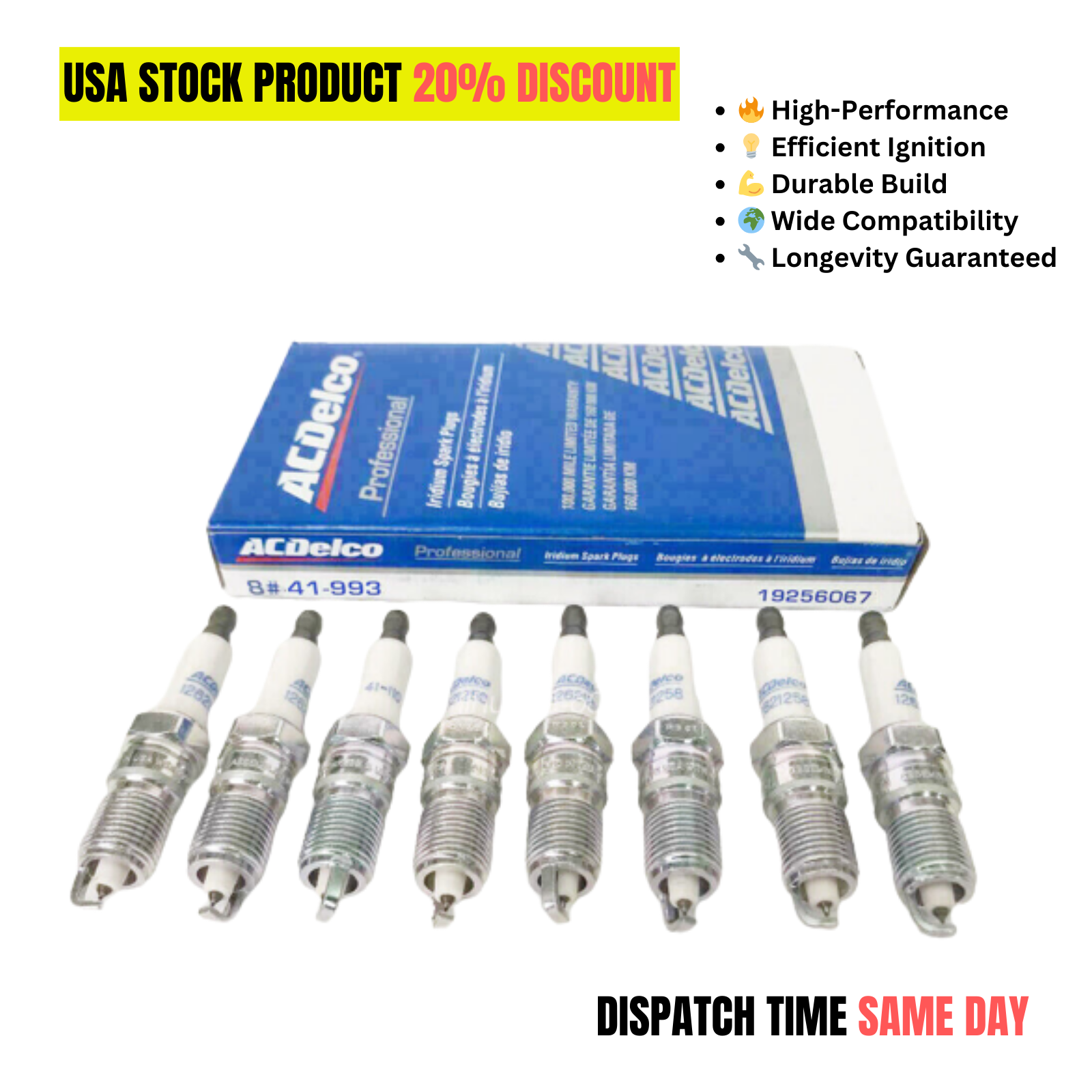8Pcs 41993 IRIDIUM SPARK, PLUGS AC DELCO 19256067 For, Chevy Tahoe GMC