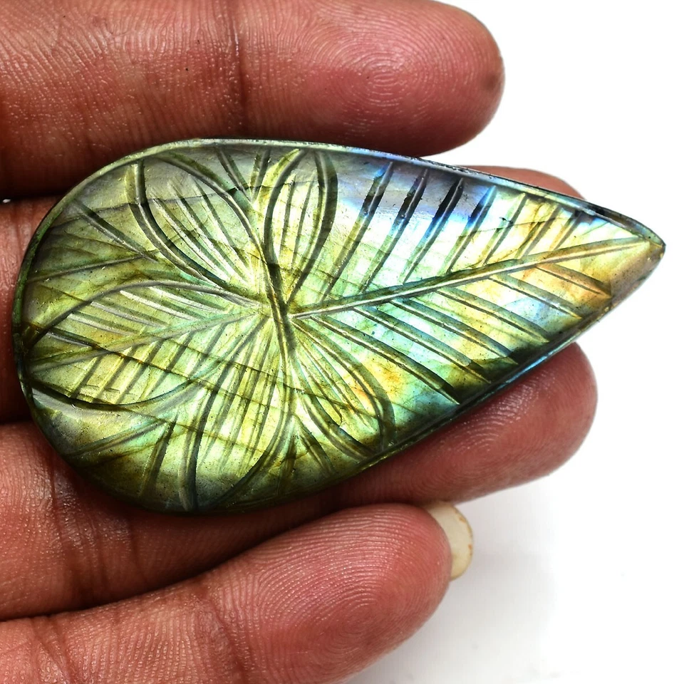 100.00 Cts Natural Labradorite Pear Hand Carving Flashy Untreated Loose Gemstone - Image 2 of 4