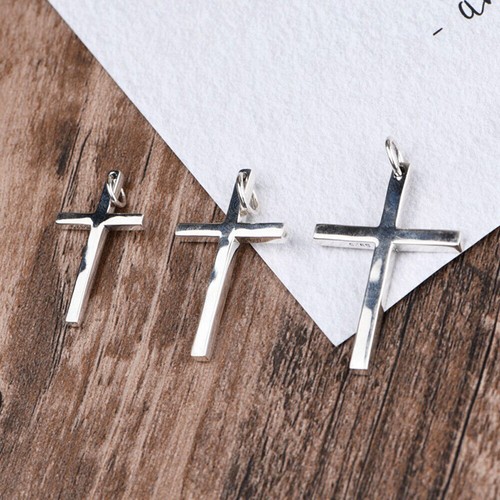 MEN Women Sterling Silver Simple Plain Cross Charm Pendant A2239 - 第 9/14 張圖片