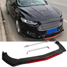Carbon Look Car Front Bumper Lip Splitter + Strut Rods For Ford Fusion 2006-2020