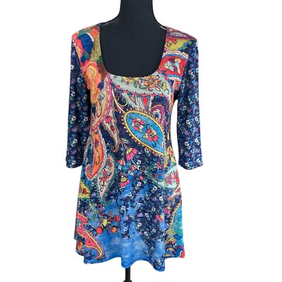 green emerald velvet dress Sail to Sable Geo Floral Print Long Sleeve Tunic Flare Dress Geo Floral Border Print / L / F25303G main image 0