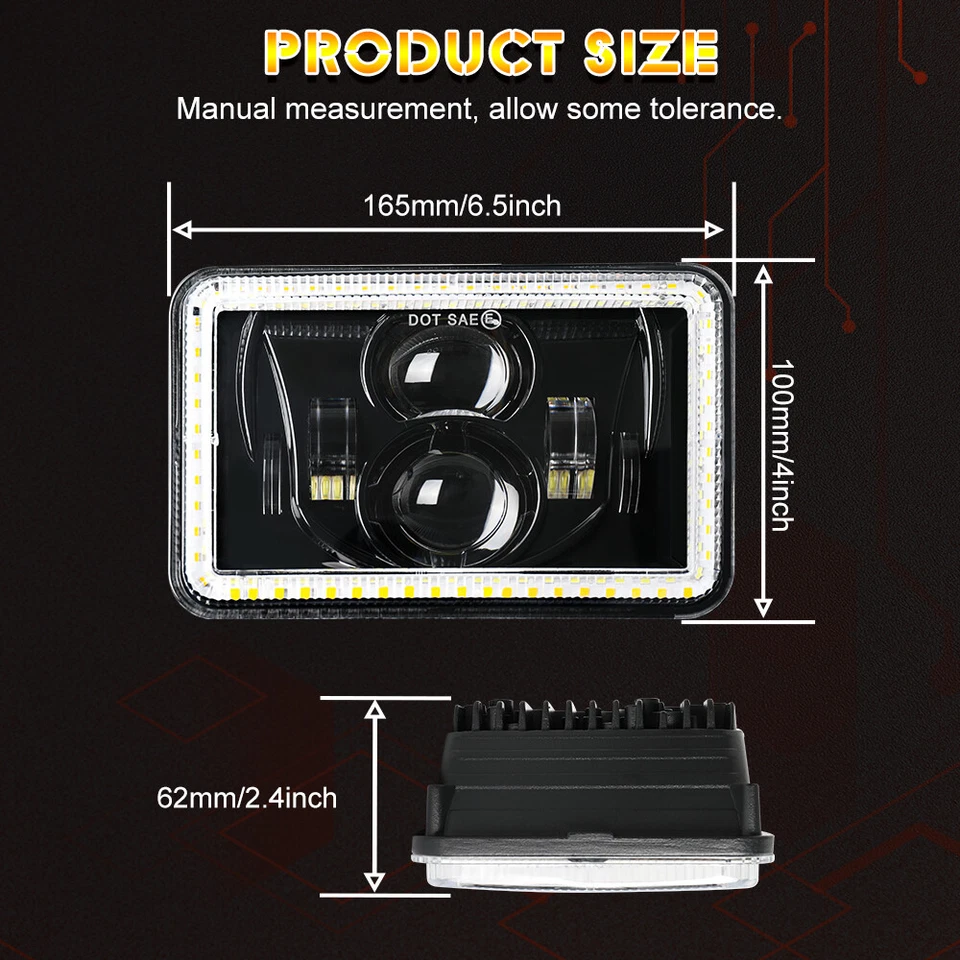 4x6 inch LED Headlight Projector High Low Sealed Beam For TW200 DT 125 RE Motor - Image 3 of 4