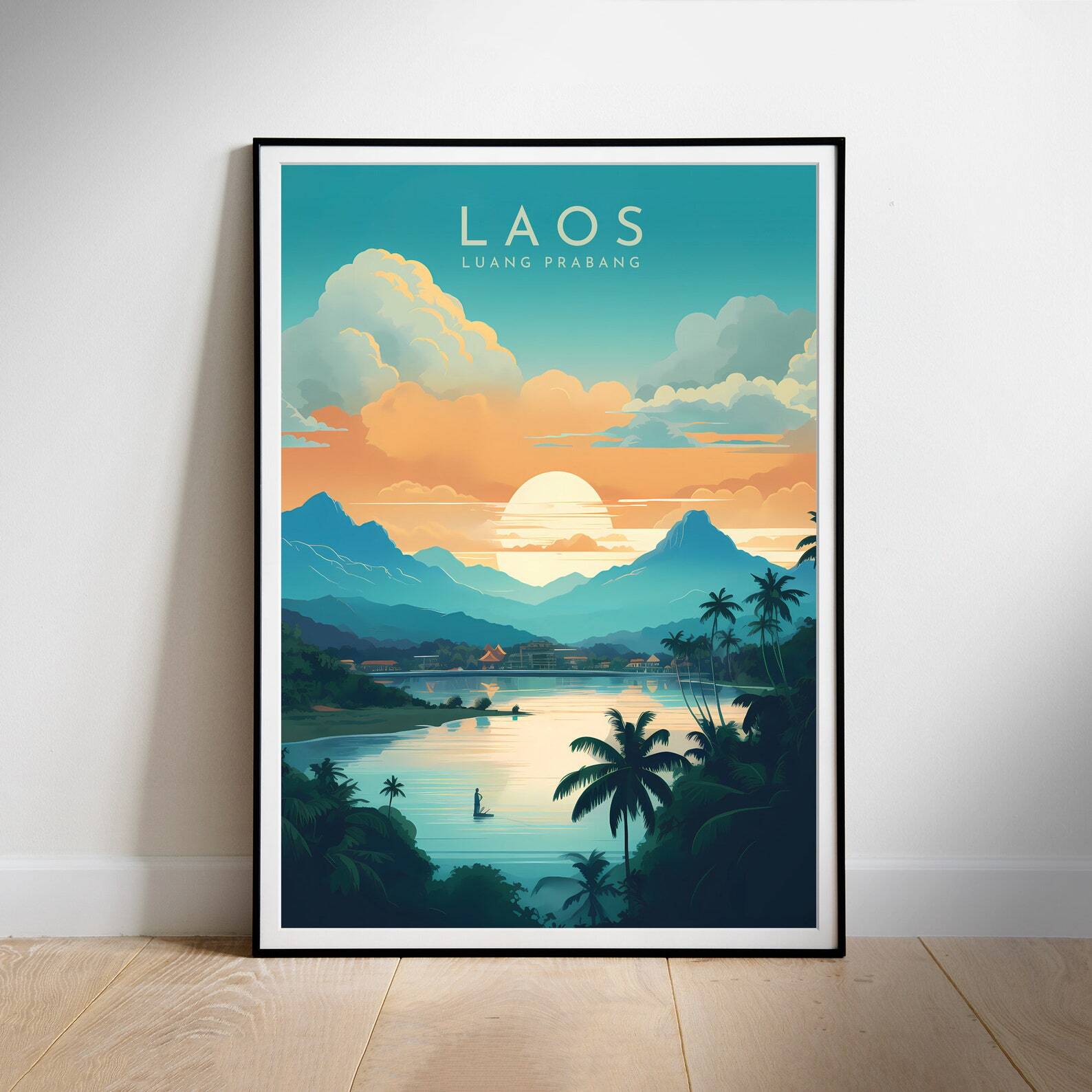 Printable Wall Art Laos Luang Prabang Retro Travel Poster Instant Hanging Decor
