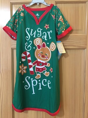 New Disney Store Minnie Mouse Gingerbread cookie Nightshirt Pjs Christmas Girl 