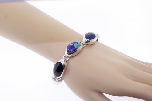 Vintage Messicano Argento Sterling Onice Lapis Turchese Giada Marrone Pietra - Foto 7 di 7