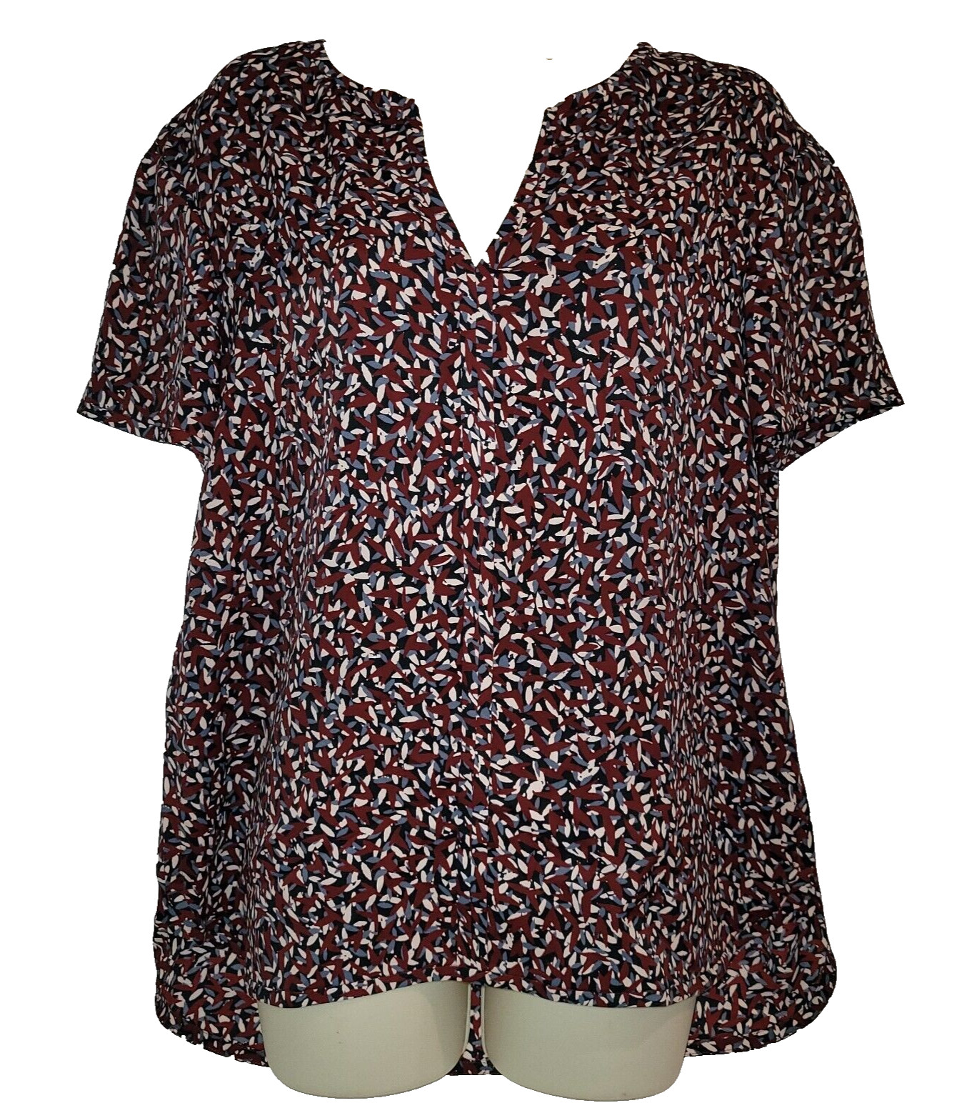 TORY BURCH M Split Neck Short Sleeve Blouse Print Lightweight Flowy Career Top V
