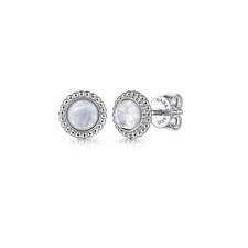 Gabriel & Co. 925 Sterling Silver Round Rock Crystal White MOP Stud Earrings