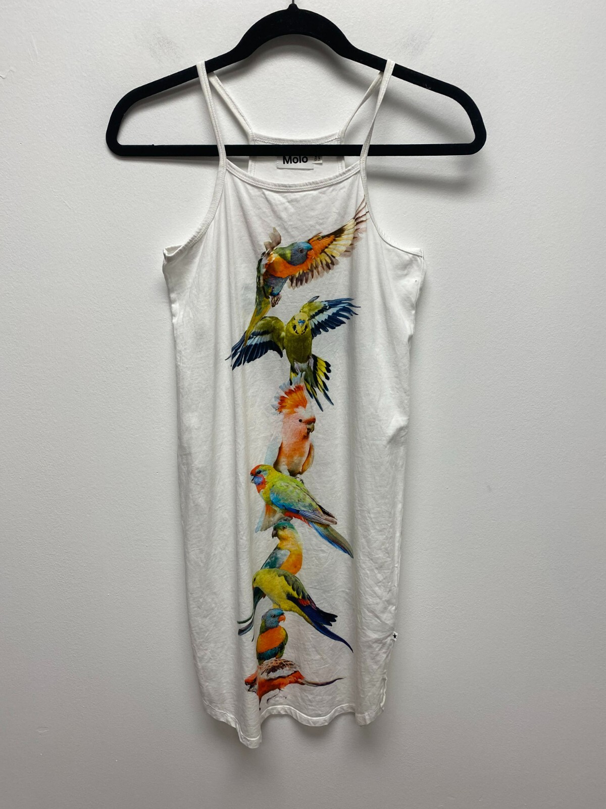 Molo Womens White Parrots Print Sleeveless Summer Camisole Cortney Dress 9-10Y