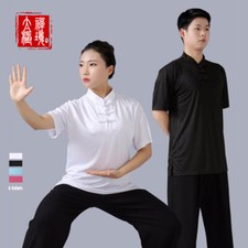 Silk Chinese Kung Fu Tai Chi Uniform T-Shirt Pants Outfit Martial Art Wushu Suit