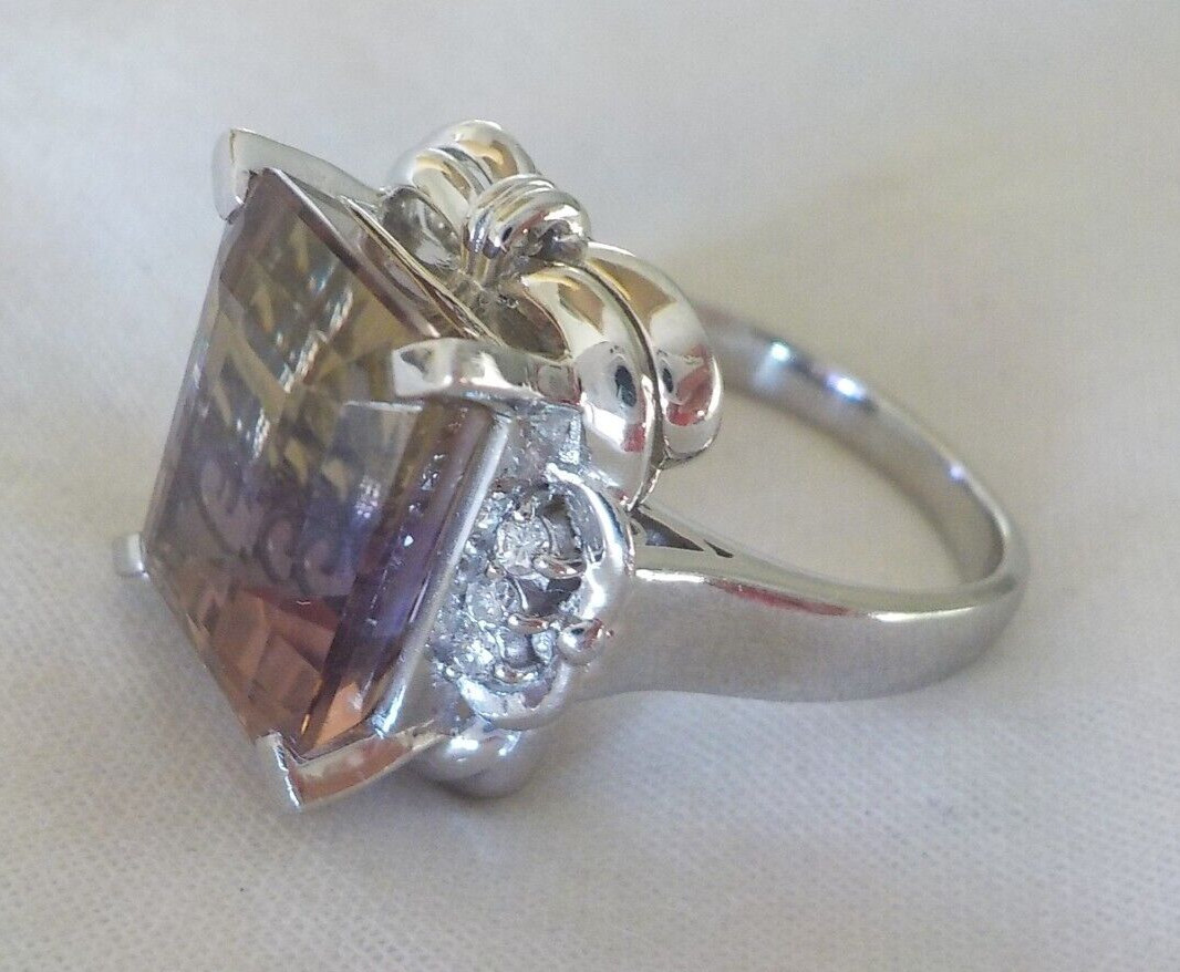 Heavy Solid Platinum Solitaire Ametrine Diamond R… - image 11