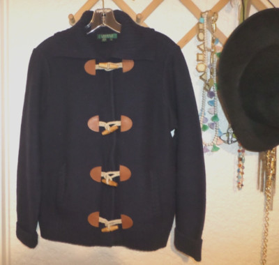 Women s Lauren Ralph Lauren Cotton Toggle Snap Front Sweater Black Sz L