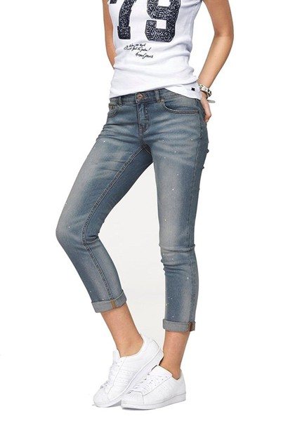Arizona Damen Jeans Jeanshose 7/8 Slim Fit Farbflecken (34, Blau) J3333-image