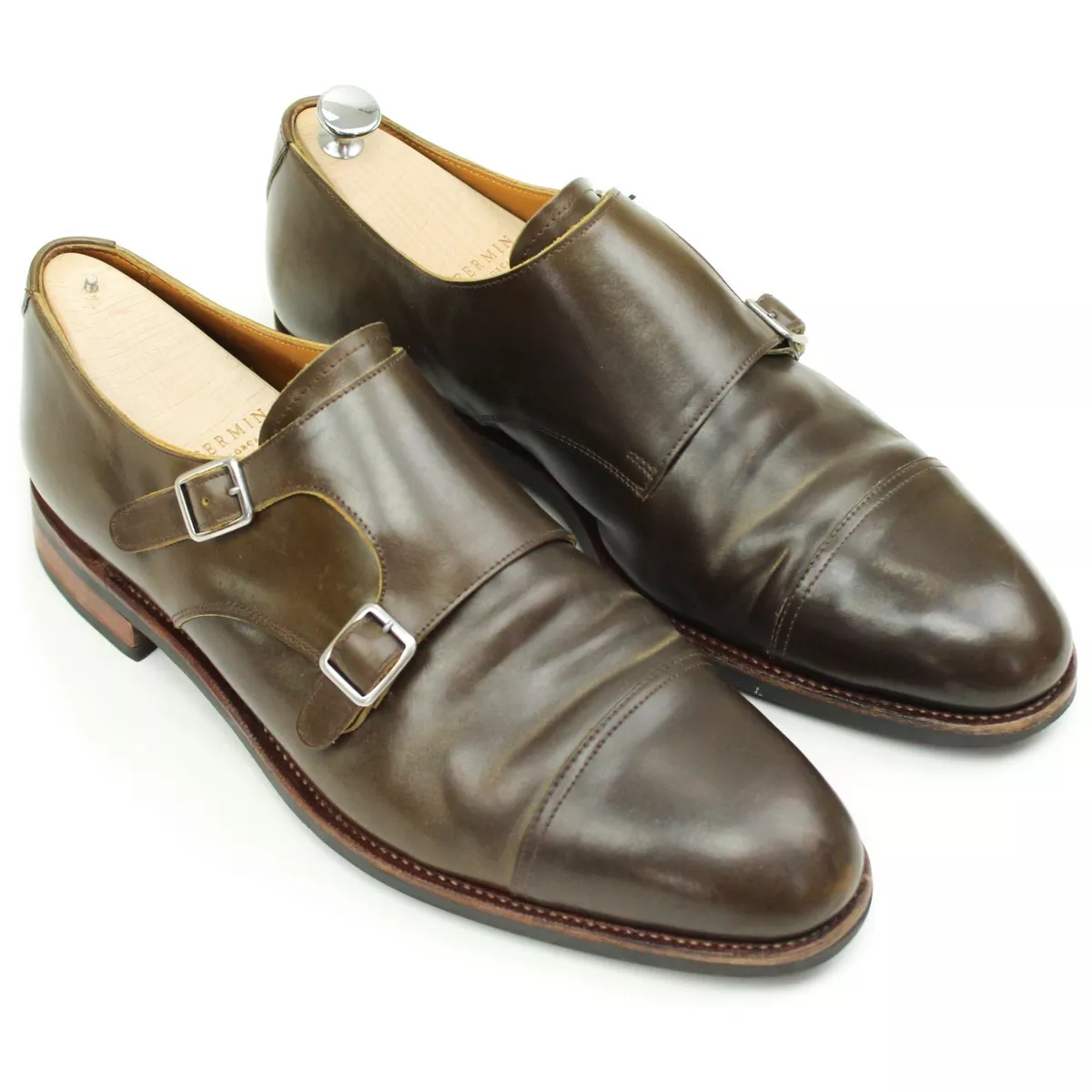 Cognac double monk strap shoes sale