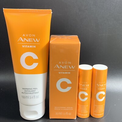 Avon Anew Vitamin C Bundle Brightening Serum 2X Lip Treatment Warning Peel Set