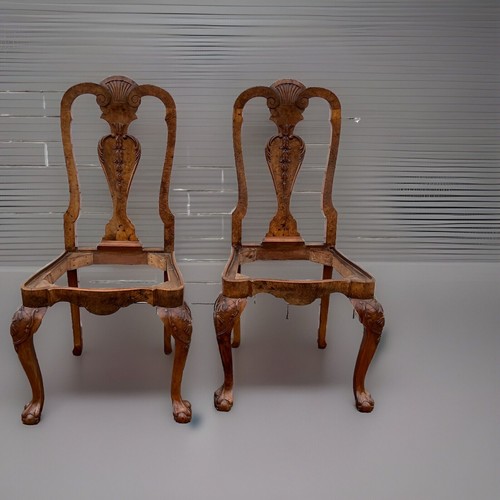 Pair Dutch Burr Walnut Carved Side Chairs, C 1870 - Picture 2 of 24