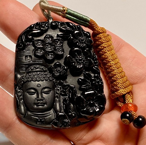 FINE NATURAL MAGIC BLACK GREEN BURMESE JADEITE JADE A BUDDHA LOTUS PENDANT 佛陀 墨翠 - 第 7/7 張圖片