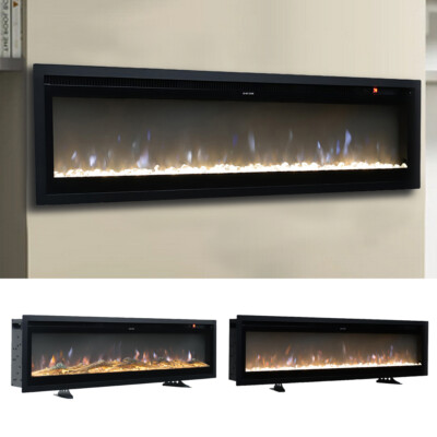 40 50 60u0026#034; Home Electric Fireplace Wall Mounted/ Built-in LED Fire 9  Colour Flame | eBay