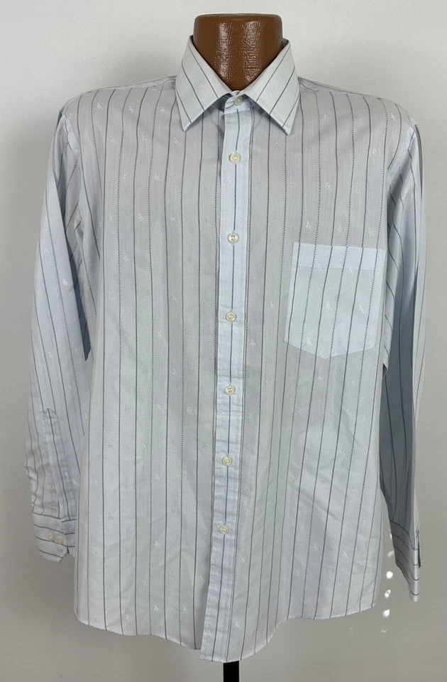 Camisa De Colección Allyn St George Van Heusen Hombres L 16 32 33 Jacquard Monograma Rayas Foto 3 de 4