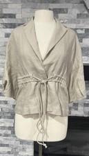 Elliott Lauren Vintage Beige Linen Drawstring Waist 3/4 Sleeve Blazer Size 4