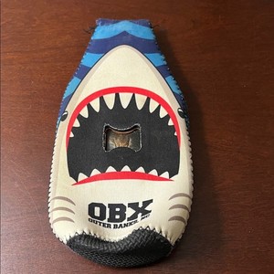 OBX NC Shark Neoprene Bottle Koozie with Bottle Opener