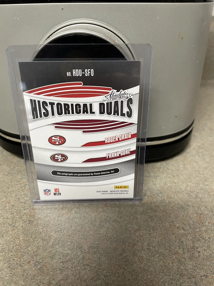 2025 PANINI ABSOLUTE HISTORICAL DUALS ROGER CRAIG FRANK GORE AUTO 11/25 49ers - Image 2 of 3