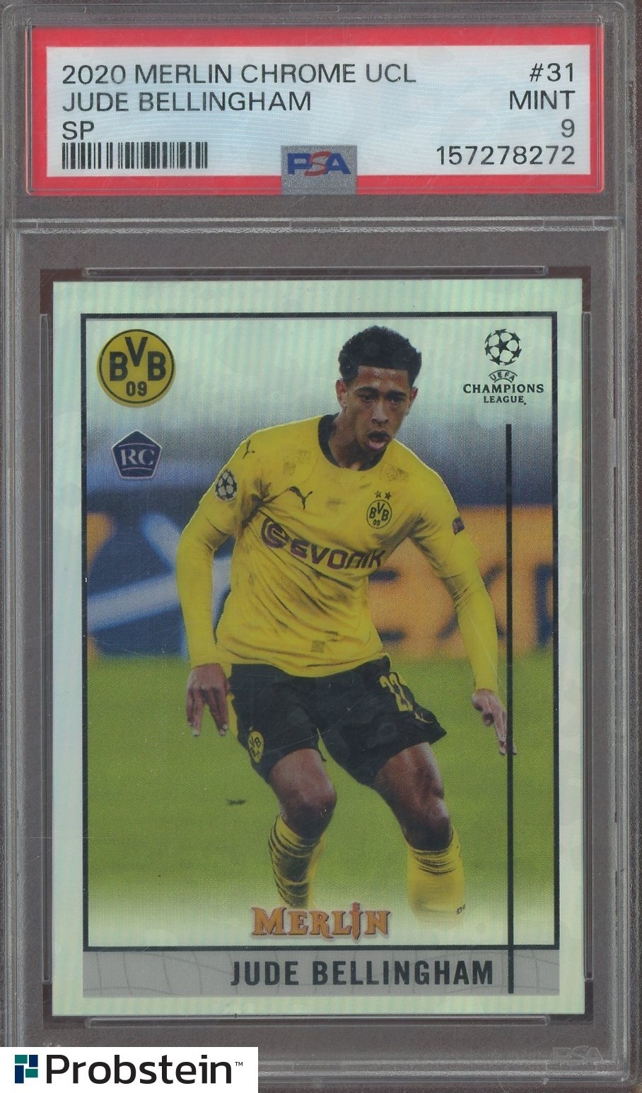 2020-21 Merlin Chrome UCL Soccer #31 Jude Bellingham RC Rookie SP PSA 9 MINT