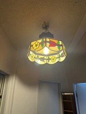 Tiffany Style Bar Lamp Leaded Slag Stained Glass Hanging Lamp Shade Chain