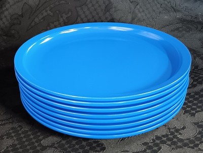 VINTAGE Set of 8 Blue Dinner Plates Target Home 2005 Melamine Plastic 11''