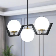 Modern Glass Globe Chandeliers - 3-Light Island Lights for Kitchen & Dining R...