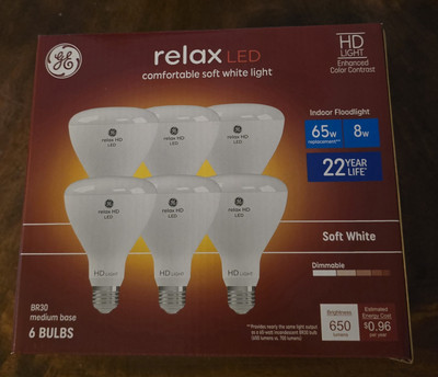 GE Relax 6-Pack 65 W Equivalent Dimmable Soft White Br30 LED Light Fixture Li...