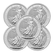 Lot of 5 - 2026 U.K. 2 Pound Silver Britannia .999 1 oz BU