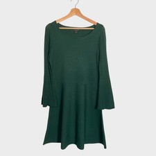 ANN TAYLOR Knit Dress MEDIUM Wool Blend Bell Sleeves Green Party Office Preppy