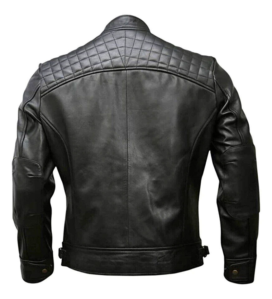 Café Racer Men Leather Jacket Black Brown Biker Genuine Sheep skin Leather - Image 4 of 4