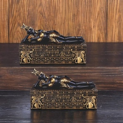 2-PC Gift Set 8''W Brown Ancient Egyptian Beautiful Queen CleopatraTrinket Box