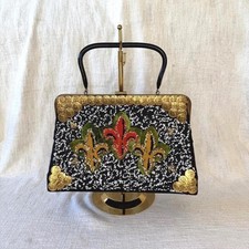 Vintage Sour  Beaded Handbag: 1950s Fleur-de-Lis Top Handle Bag