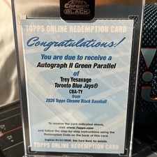 Trey Yesavage 2026 Topps Chrome Black RC Green /99 AUTO Encased Blue Jays Rookie