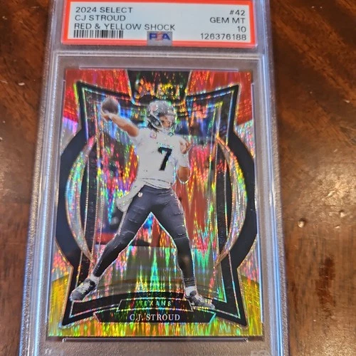 2024 Panini Select #42 C.J. Stroud - Concourse Red &amp; Yellow Shock Prizm PSA10