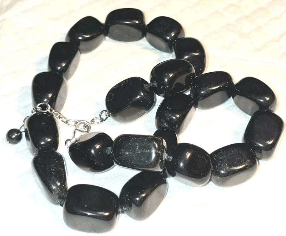Collar de cuentas de cadena 925 de plata de ley 925 de ónix negro grueso de 550 quilates 19" Foto 3 de 4