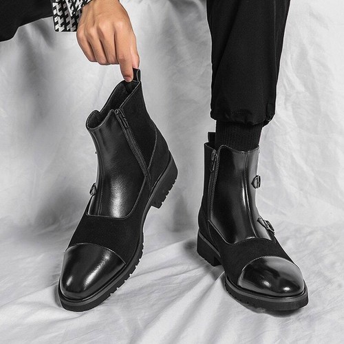 Stivaletti uomo fibbia a punta cerniera stivaletto corto business ufficiale scarpe eleganti - Foto 6 di 11