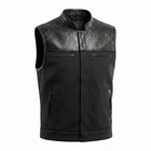 Mens Snake Skin Embossed Leather Biker Vest - Black Canvas Cowboy Vest
