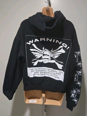Boys Lie Warning Print Hoodie Sweatshirt XS/S Black Oversized Embroidered
